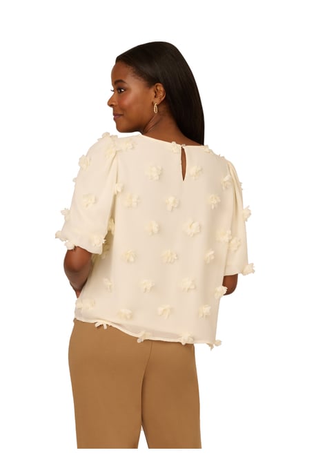 Crew Neck All Over 3D Flower Chiffon Blouse