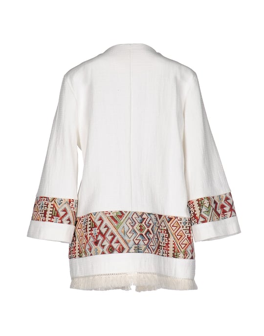 Twenty Easy By Kaos White Cotton Tweed Fringed Jacket