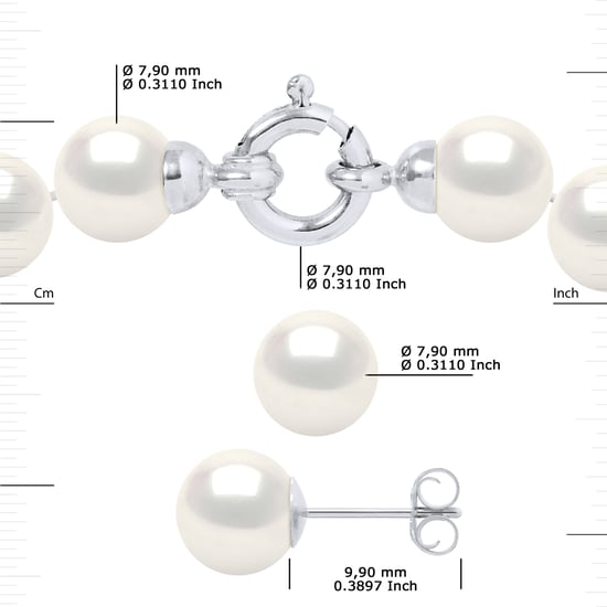 DIADEMA - Set - Necklace/Earrings - Real Freshwater Pearls - White Gold