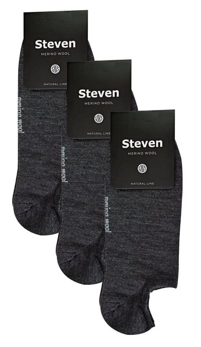 Steven - 3 Paare Multipack Herren Merinowolle unsichtbare Socken - Charcoal - Image 2
