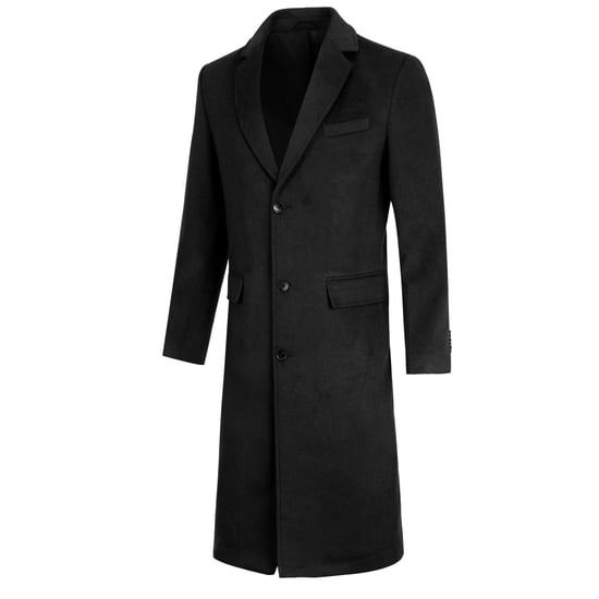 Herren Winter Wollmantel Knielang Slim Fit Umlegekragen Business M?ntel Schwarz - Image 2