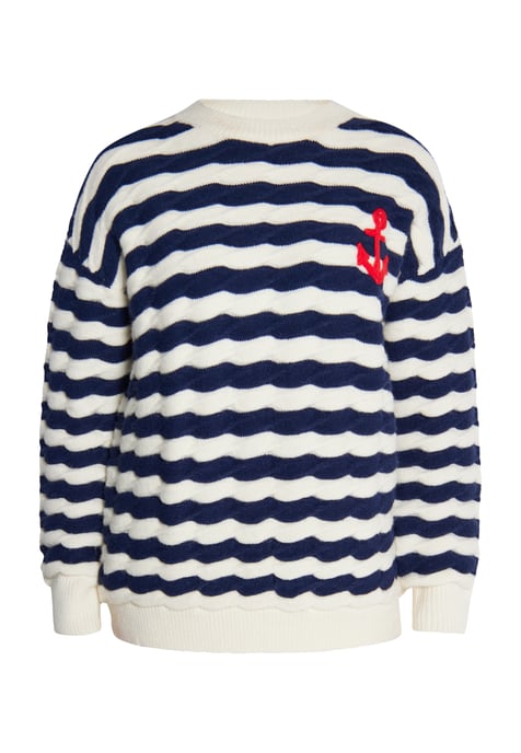 Dreimaster Strickpullover Damen Wollweiss Marine - Image 1