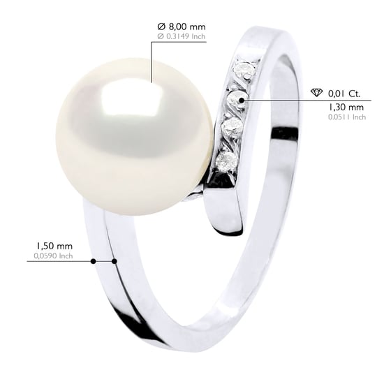 Ringschmuck Diamant 0,04 cts – hochwertiges Hsi-Weißgold – echte Süßwasser-Zuchtperle, rund 8–9 mm - Image 2