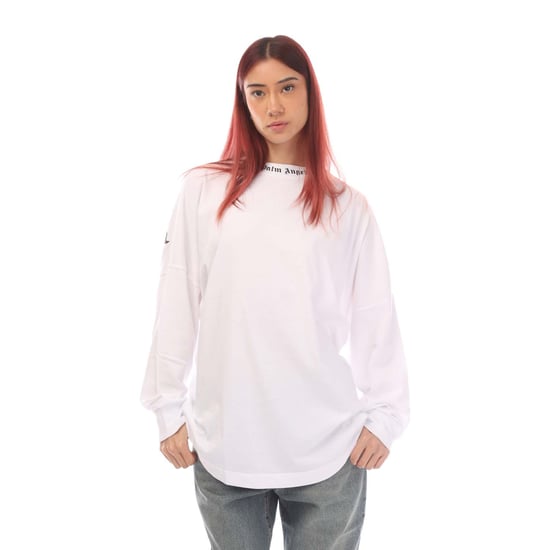 Women's Palm Angels Classic Logo Long Sleeve Over T-Shirt in White Black