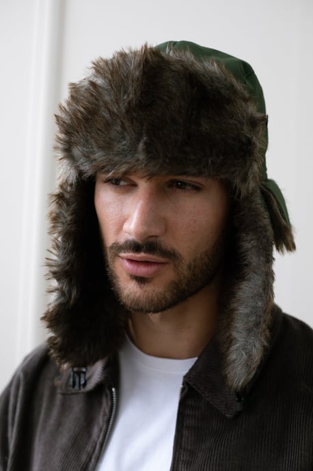 Green Tapper Hat with Faux Fur Lining