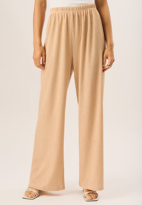 Textured Pull On Wide Leg Trousers