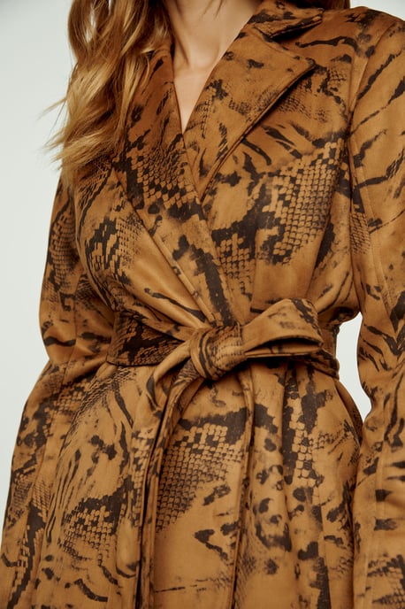 Brown Print Alcantara-Look Jacket with Belt