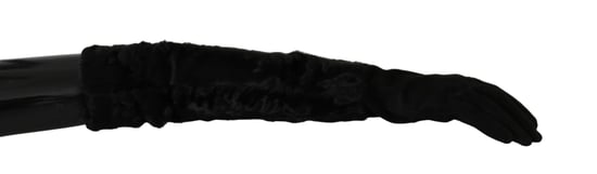 Dolce & Gabbana Women's Black Elbow Length Mitten Gloves Suede Fur Gloves - Image 1