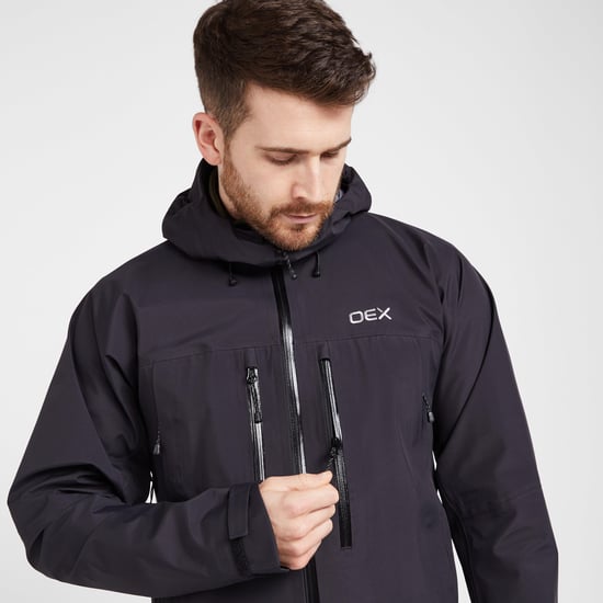 OEX Men's Tirran Waterproof Athletic Fit Jacket with Adjustable Hood, Hiking Raincoat