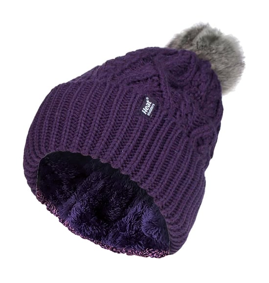 Ladies Ribbed Cuffed Pom Pom Bobble Beanie Mütze mit Fleece-Futter - Image 1