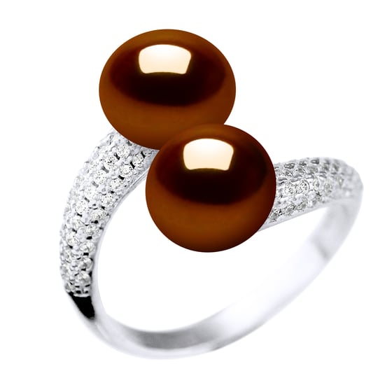 Ring YOU AND ME 2 Water Beads Sweet Chocolate Jewelry 9-10 mm 925