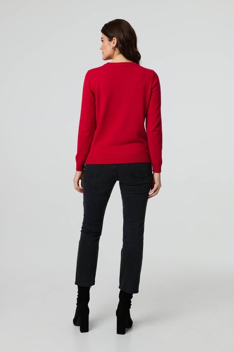 Red Floral Gemstone Embellished Jumper - Image 3