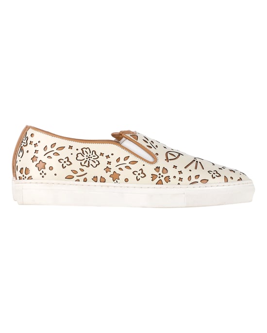 Charlotte Olympia Cool Cats Laser-Cut Slip-On Sneakers aus cremefarbenem Leder - Image 1