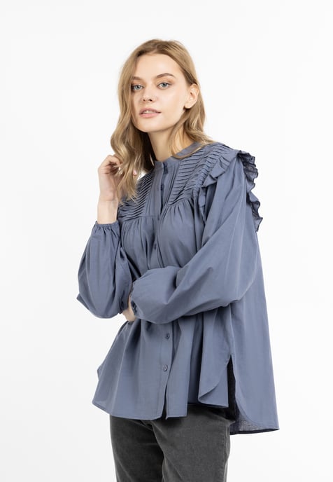 Dreimaster Langarmbluse Damen Grau-Blau - Image 3
