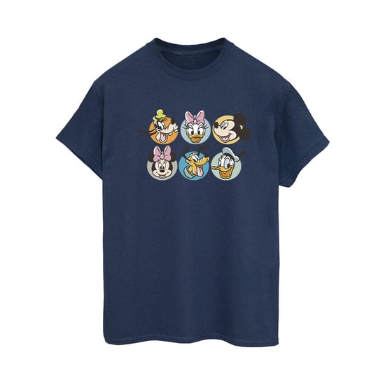Disney Womens/Ladies Mickey Mouse And Friends Faces Cotton Boyfriend T-Shirt (Navy Blue)