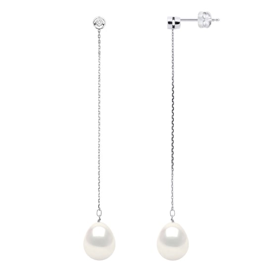 Ohrringe Prestige – Diamanten 0,02 ct – Qualität HSI – Weißgold – echte Süßwasser-Zuchtperlen Birne 9–10 mm - Image 1