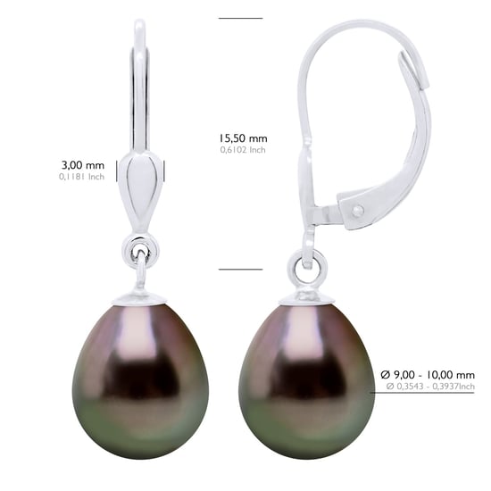 Earrings in White Gold 375 and Real Cultured Tahiti Pearls Pear 9-10 mm