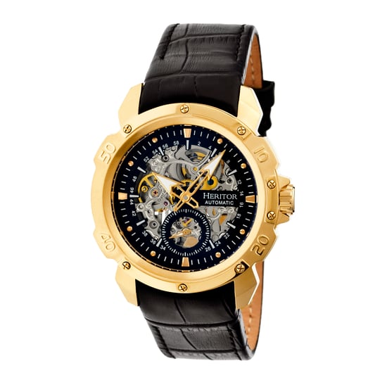 Heritor Automatic Conrad Skeleton Leather-Band Watch