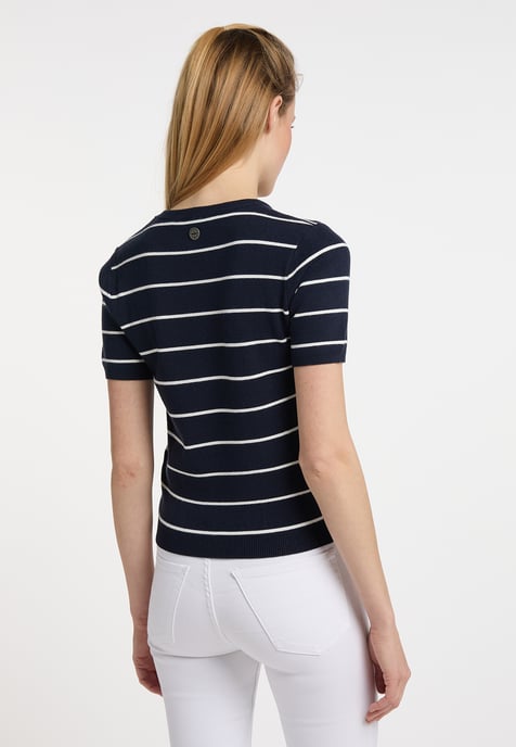 Dreimaster Kurzarm-Pullover Damen Marine Wollweiss - Image 3
