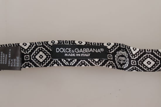 Dolce & Gabbana Schwarz-weiße 100% Seide Verstellbarer Hals Papillon Herrenfliege - Image 4