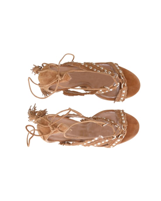 Aquazzura Gladiator Sandalen mit Quastenakzenten aus braunem Wildleder - Image 5