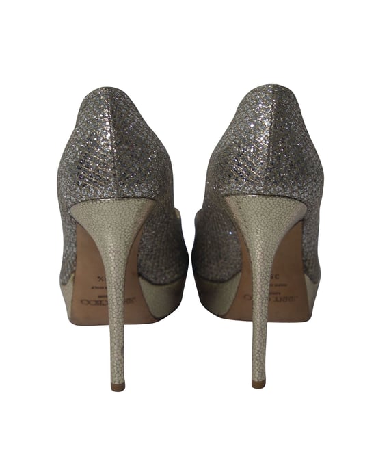 Jimmy Choo Dahlia Plateaupumps mit Peeptoe aus silbernem Glitzer - Image 4