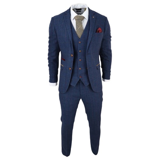 Herren Blaue Tweed-Karo 3-Teiliges Anzug - Image 1