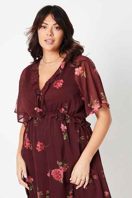 Curve Floral Chiffon Frill Midi Dress - Image 4