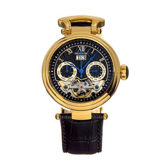 Heritor Automatic Ganzi Semi-Skeleton Leather-Band Watch