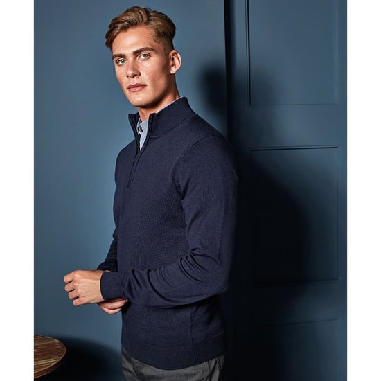 Premier Herren 1/4 Zip Strick Sweater (Marineblau) - Image 3