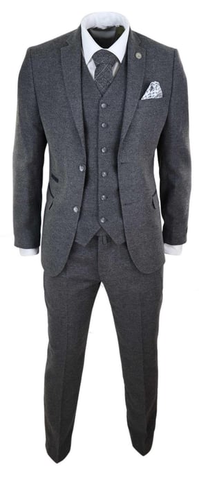 Herren 3-teiliges graues Woll-Tweed Vintage Retro Anzug - Image 2