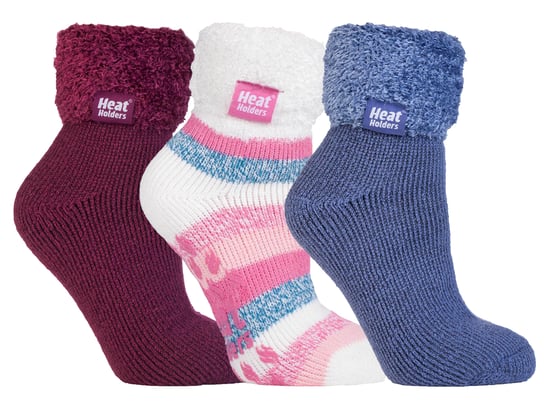 Womens Fluffy Slipper Bed Socks with Grips | Heat Holders | 3 Pair Multipack | Ladies Warm Fleece Lined Non Slip Socks | Winter Gifts for Her - Pack 1 - Image 1