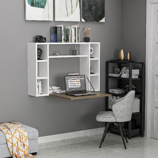 HOMEMANIA Omega Desk, in White, Walnut