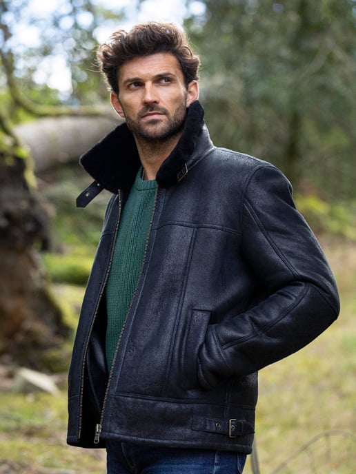 Hawker Sheepskin Flying Jacket in Black