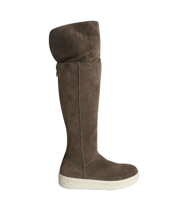 Moncler Knie-Stiefel mit Lammfellfutter aus grauem Wildleder - Image 1