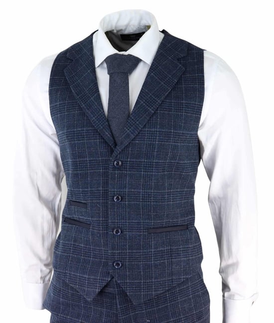 Herren Blaue Karierte 3-teilige Tweed-Anzug Peaky Blinders 1920er Gatsby Taillierte Passform - Image 4