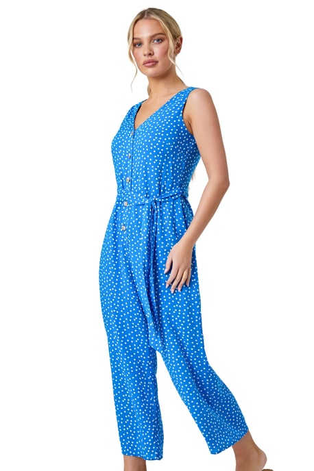 Petite Sleeveless Polka Dot Jumpsuit