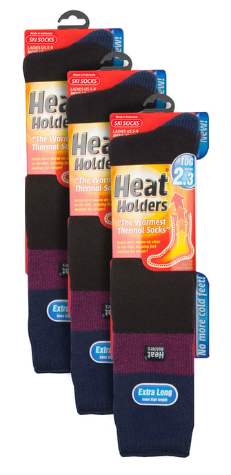 Heat Holders - 3er-Pack Ladies Thermal Knee High Ski Socks | WoMens Thick Winter 2.3 TOG Long Skiing Socks - Black / Fuchsia - Image 2
