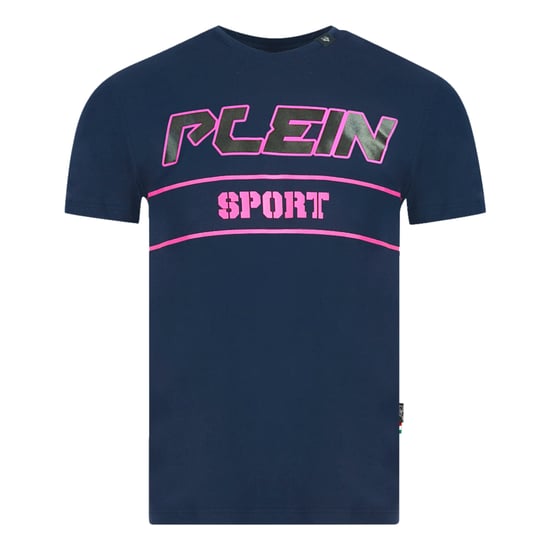 Plein Sport Block Pink Logo Marineblau T-Shirt - Image 1