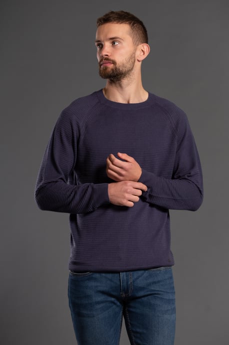 Blue Crew Neck Textured Jumper