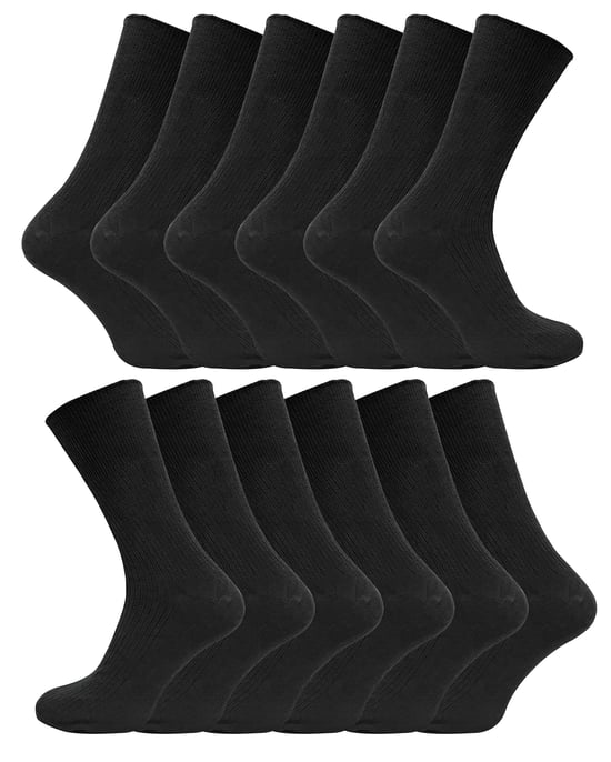12 Paar Multipack Herren 100% Baumwolle Diabetiker freundliche Socken | Socken Snob | gerippt nicht elastisch lose breite Top Socken - TSFD01 - Image 1