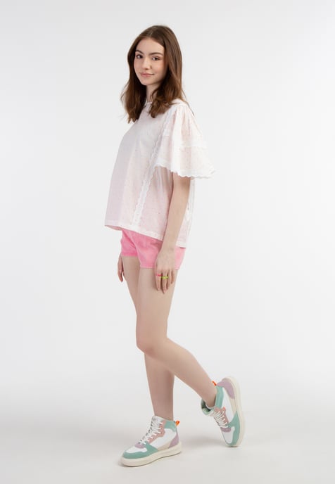 Mymo bluse mit spitze Damen Weiss Pinkorange Punkte - Image 2