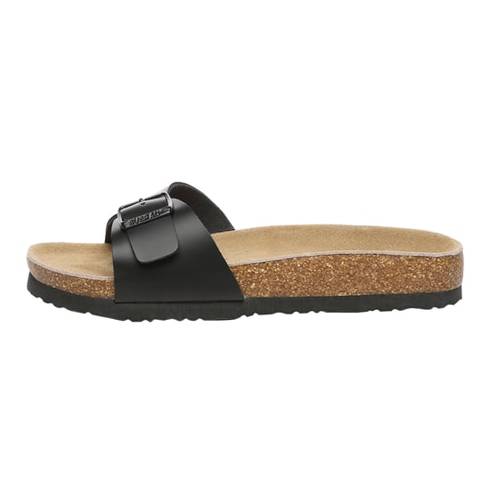 EVER AU Women Swan Leather Easy Slip-On Sandals - Black Leather