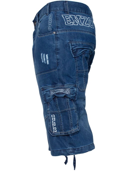 Enzo Herren Cargo Combat Denim Shorts - Image 3