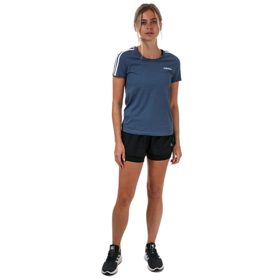 adidas Essentials 3-Streifen T-Shirt für Frauen in Blau und Weiß - Image 3