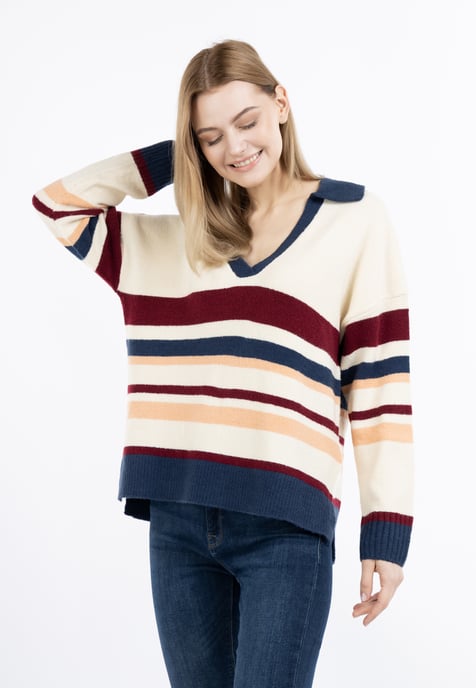 Dreimaster Strickpullover Damen Wollweiss Mehrfarbig - Image 3
