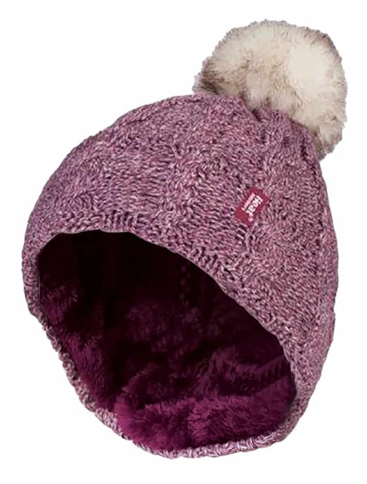 Wärmehalter - Damen Strickfleece gefütterte Thermo-Bommelmütze mit Pom Pom - Image 1