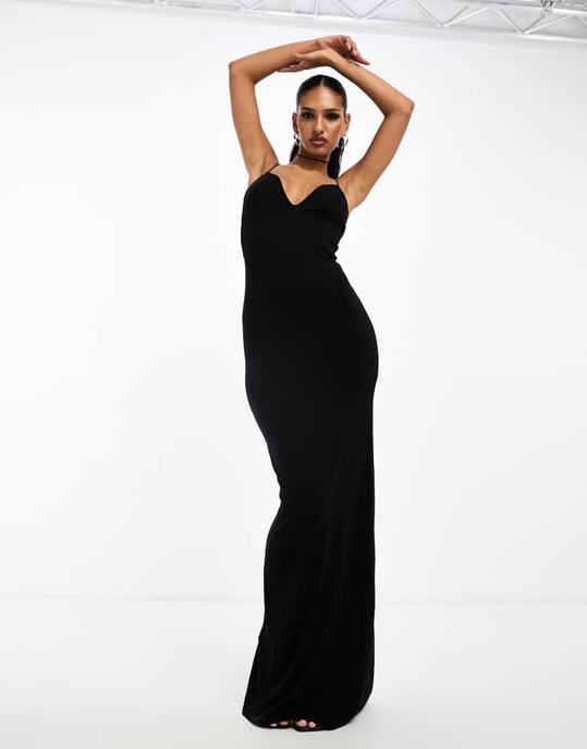 ASOS DESIGN plunge cami v neck maxi dress in black