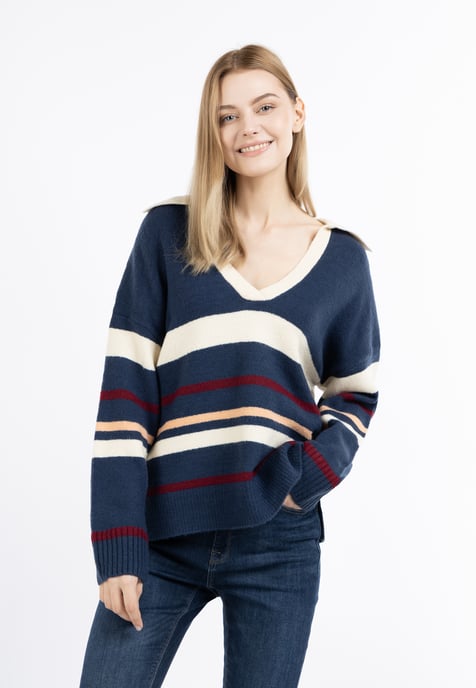 Dreimaster Strickpullover Damen Marine Mehrfarbig - Image 3