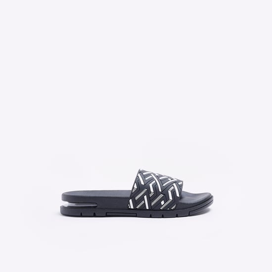 River Island Mens Sliders Black Geometric Print Bubble Detail